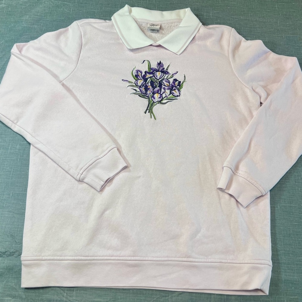 Floral Embroidered Women's Cottagecore Boho 90’s VintageSweatshirt - Light‎ Pink